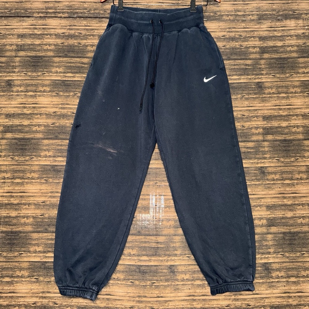 Nike Sweatpants Women Small Black Fair Wide Leg DQ5887-010 Distressed Athleisure